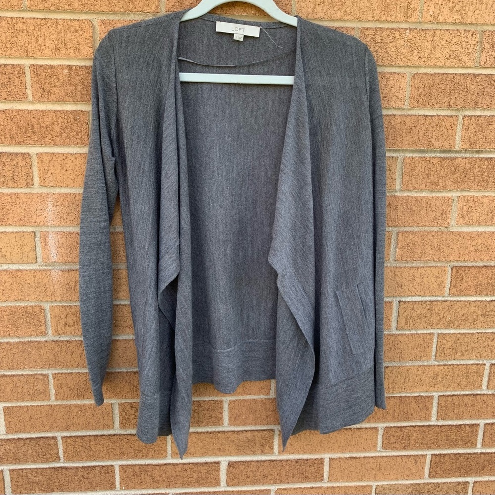 Loft Wool Blend Cardigan with Pockets Gray Size Small